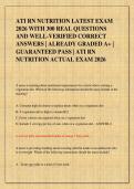 ATI RN NUTRITION LATEST EXAM  2026 WITH 300 REAL QUESTIONS  AND WELL-VERIFIED CORRECT  ANSWERS &vert; ALREADY GRADED A&plus; &vert;  GUARANTEED PASS &vert; ATI RN  NUTRITION ACTUAL EXAM 2026