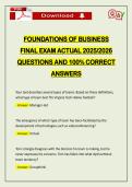 FOUNDATIONS OF BUSINESS FINAL EXAM ACTUAL 2026 QUESTIONS AND 100&percnt; CORRECT ANSWERS