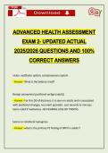 ADVANCED HEALTH ASSESSMENT EXAM 2- UPDATED ACTUAL 2026 QUESTIONS AND 100&percnt; CORRECT ANSWERS