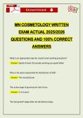 MN COSMETOLOGY WRITTEN EXAM ACTUAL 2026 QUESTIONS AND 100&percnt; CORRECT ANSWERS