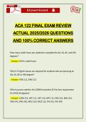 ACA 122 FINAL EXAM REVIEW ACTUAL 2026 QUESTIONS AND 100&percnt; CORRECT ANSWERS