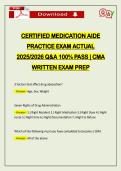 CERTIFIED MEDICATION AIDE PRACTICE EXAM ACTUAL 2026 Q&A 100&percnt; PASS &vert; CMA WRITTEN EXAM PREP