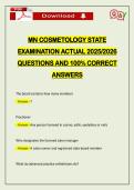 MN COSMETOLOGY STATE EXAMINATION ACTUAL 2026 QUESTIONS AND 100&percnt; CORRECT ANSWERS
