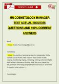 MN COSMETOLOGY MANAGER TEST ACTUAL 2026 QUESTIONS AND 100&percnt; CORRECT ANSWERS