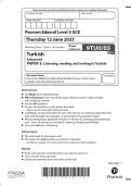 2025 Pearson Edexcel Level 3 GCE 9TU0&sol;03 Turkish Advanced PAPER 3&colon; Listening&comma; reading and writing in Turkish  QUESTION PAPER & MARKSCHEME &lpar;MERGED&rpar;