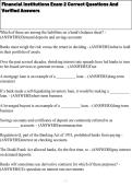 Financial Institutions Exam 2 Correct Questions And Verified Answers