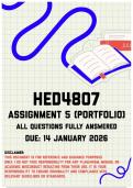 HED4807 Assignment 5 &lpar;Portfolio&rpar; Memo &vert; Due 14 January 2026