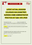 LATEST ACTUAL 2026 COLORADO NHA EXAM PREP&colon; NURSING HOME ADMINISTRATOR PRACTICE ACT Q&A 100&percnt; PASS