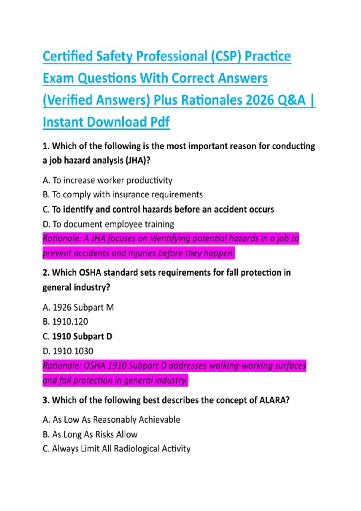 Certified Safety Professional (CSP) Practice Exam Questions With ...