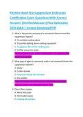 Kitchen Hood Fire Suppression Technician  Certification Exam Questions With Correct  Answers &lpar;Verified Answers&rpar; Plus Rationales  2026 Q&A &vert; Instant Download Pdf 