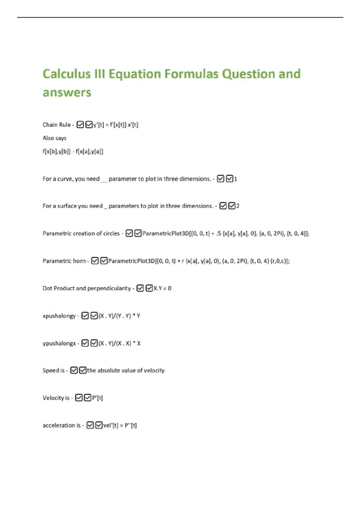 Calculus III Equation Formulas Question and answers - Calculus Formulas ...