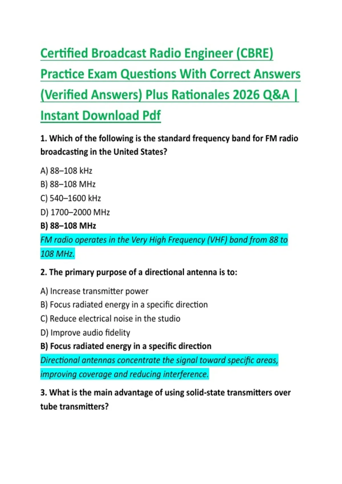 Certified Broadcast Radio Engineer (CBRE) Practice Exam Questions With ...