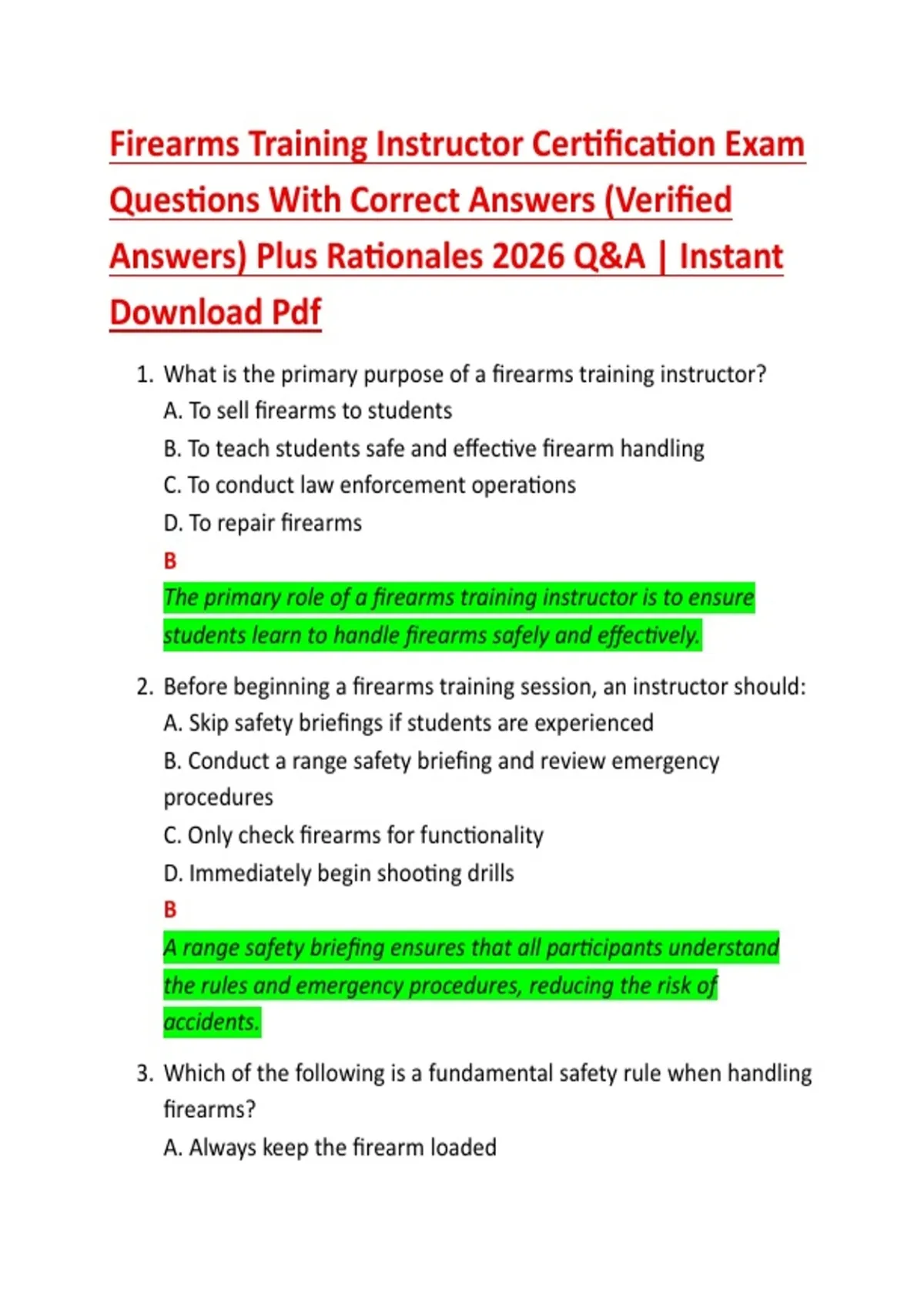 Firearms Training Instructor Certification Exam Questions With Correct ...