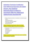 Substation Technician Certification Exam With Actual Questions & Verified Answers&comma; Plus Explained Rationales&sol;Expert Verified For Guaranteed 100&percnt; Pass 2026&sol;Latest Update&sol;Instant Download Pdf