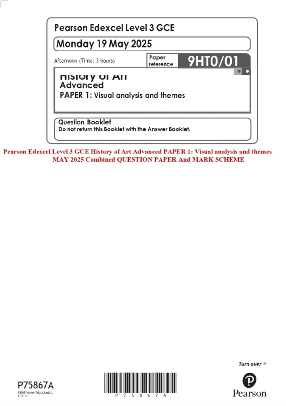 Pearson Edexcel Level 3 GCE History of Art Advanced PAPER 1: Visual ...