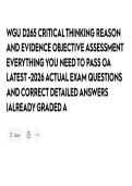 WGU D265 CRITICAL THINKING REASON AND EVIDENCE OBJECTIVE ASSESSMENT EVERYTHING YOU NEED TO PASS OA LATEST -2026 ACTUAL EXAM QUESTIONS AND CORRECT DETAILED ANSWERS -ALREADY GRADED A