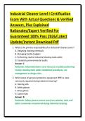 Industrial Cleaner Level I Certification Exam With Actual Questions & Verified Answers&comma; Plus Explained Rationales&sol;Expert Verified For Guaranteed 100&percnt; Pass 2026&sol;Latest Update&sol;Instant Download Pdf