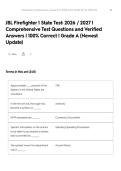 JBL Firefighter 1 State Test&colon; 2026 &sol; 2027 &vert; Comprehensive Test Questions and Verified Answers &vert; 100&percnt; Correct &vert; Grade A &lpar;Newest Update&rpar;