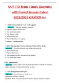 NUR 172 Exam 1 Study Questions  with Correct Answers Latest  2025&sol;2026 GRADED A&plus;
