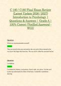 C 180 &sol; C180 Final Exam Review &lpar;Latest Update 2026 &sol; 2027&rpar; Introduction to Psychology &vert; Questions & Answers &vert; Grade A &vert; 100&percnt; Correct &lpar;Verified Answers&rpar; - WGU
