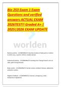 Bio 253 Quiz 1 Exam fully solved & updated 2026 &lpar;Package&rpar;