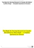 TEST BANK for Nursing Research in Canada&comma; 6th Edition by Mina Singh &vert; Complete Questions and Answers