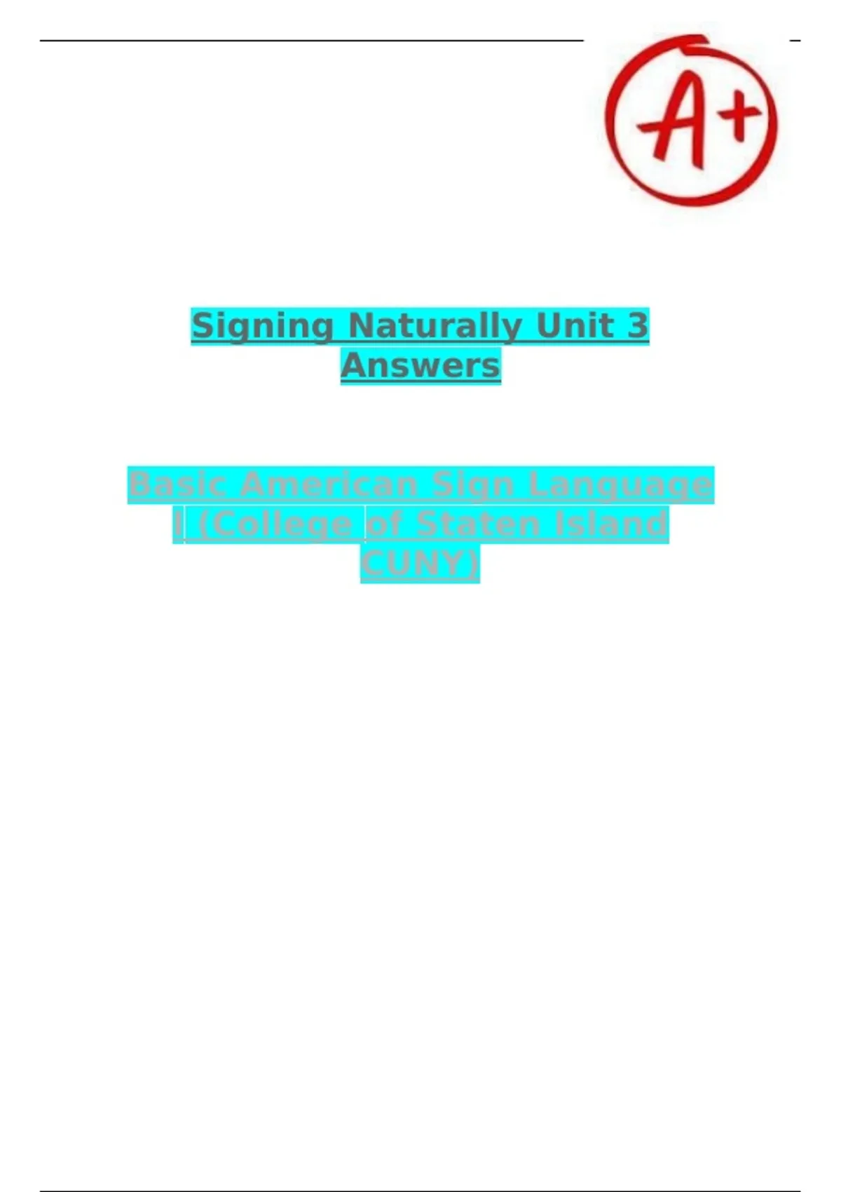 Signing Naturally Unit 3 Answers Basic American Sign Language I ...