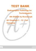 Test Bank for Radiographic Pathology for Technologists 8th Edition by Kowalczyk &vert; Chapter-Based Exam Questions with Correct Answers
