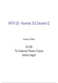 MATH 100 Solutions &ndash; Fundamental Theorem of Calculus & Indefinite Integrals Study Guide PDF