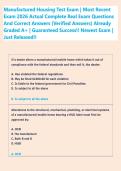 Manufactured Housing Test Exam &vert; Most Recent  Exam 2026 Actual Complete Real Exam Questions  And Correct Answers &lpar;Verified Answers&rpar; Already  Graded A&plus; &vert; Guaranteed Success&excl;&excl; Newest Exam &vert;  Just Released&excl;&excl;