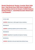 Nevada Manufactured Housing Licensing Study Guide  Exam &vert; Most Recent Exam 2026 Actual Complete Real  Exam Questions And Correct Answers &lpar;Verified Answers&rpar;  Already Graded A&plus; &vert; Guaranteed Success&excl;&excl; Newest Exam  &vert; Just Released&excl;&excl; 