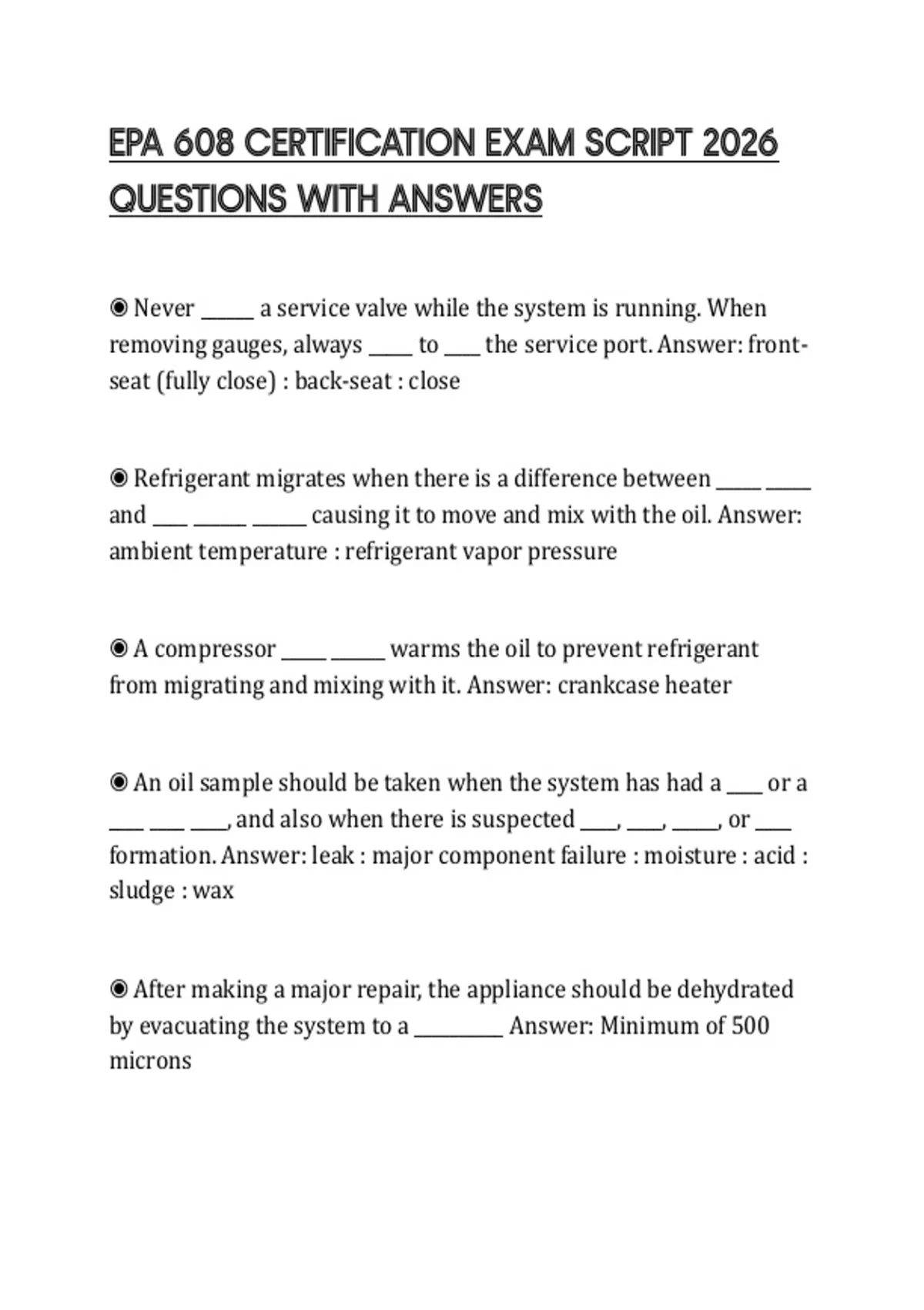 EPA 608 CERTIFICATION EXAM SCRIPT 2026 QUESTIONS WITH ANSWERS - EPA 608 ...