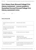 Civic Literacy Exam &lpar;Broward College&rpar; Civic Literacy Assessment - Answers graded A&plus; Guaranteed Success&excl;&excl; Broward College Civic Literacy assessment review