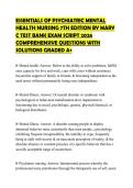 ESSENTIALS OF PSYCHIATRIC MENTAL HEALTH NURSING 7TH EDITION BY MARY C TEST BANK EXAM SCRIPT 2026 COMPREHENSIVE QUESTIONS WITH SOLUTIONS GRADED A&plus;