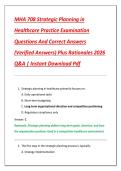 MHA 708 Strategic Planning in  Healthcare Practice Examination  Questions And Correct Answers  &lpar;Verified Answers&rpar; Plus Rationales 2026  Q&A &vert; Instant Download Pdf 