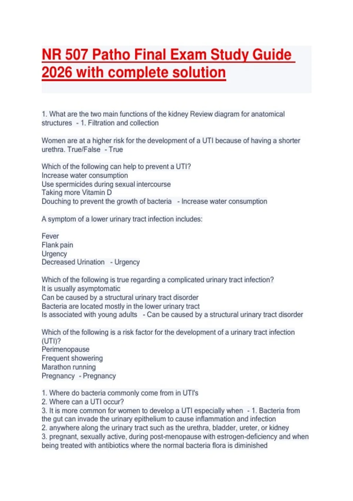 NR 507 Patho Final Exam Study Guide 2026 with complete solution - NR ...