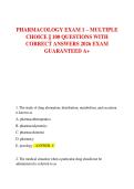 PHARMACOLOGY EXAM 1 &ndash; MULTIPLE  CHOICE &vert;&vert; 100 QUESTIONS WITH  CORRECT ANSWERS 2026 EXAM  GUARANTEED A&plus;