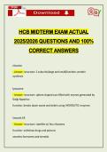 HCB MIDTERM EXAM ACTUAL 2026 QUESTIONS AND 100&percnt; CORRECT ANSWERS