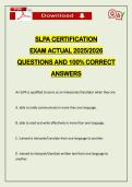 SLPA CERTIFICATION EXAM ACTUAL 2026 QUESTIONS AND 100&percnt; CORRECT ANSWERS