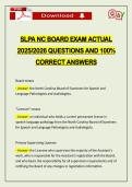 SLPA NC BOARD EXAM ACTUAL 2026 QUESTIONS AND 100&percnt; CORRECT ANSWERS