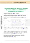 Champions Real Estate Exam&colon; Law of Agency  Questions and Answers &lpar;100&percnt; Correct  Answers&rpar; Already Graded A&plus;