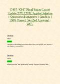 C 957 &sol; C957 Final Exam &lpar;Latest Update 2026 &sol; 2027&rpar; Applied Algebra &vert; Questions & Answers &vert; Grade A &vert; 100&percnt; Correct &lpar;Verified Answers&rpar; - WGU