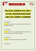 POLITICAL SCIENCE 2310 TEST 1 ACTUAL 2026 QUESTIONS AND 100&percnt; CORRECT ANSWERS