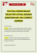 POLITICAL SCIENCE MAJOR FIELDS TEST ACTUAL 2026 QUESTIONS AND 100&percnt; CORRECT ANSWERS
