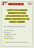 LATEST ACTUAL 2026 MINNESOTA PESTICIDE APPLICATOR PRACTICE TEST GENERAL QUESTIONS AND 100&percnt; CORRECT ANSWERS