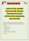 LATEST ACTUAL 2026 PRACTICE EXAM&comma; NATIONAL PESTICIDE APPLICATOR CERTIFICATION CORE MANUAL Q&A 100&percnt; PASS