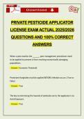 PRIVATE PESTICIDE APPLICATOR LICENSE EXAM ACTUAL 2026 QUESTIONS AND 100&percnt; CORRECT ANSWERS