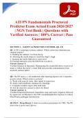 ATI PN Fundamentals Proctored Predictor Exam Actual Exam 2026&sol;2027 &vert; NGN Test Bank &vert; Questions with Verified Answers &vert; 100&percnt; Correct &vert; Pass Guaranteed
