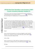CRCM Final Test Questions and Answers &lpar;100&percnt;  Correct Answers&rpar; Already Graded A&plus; 