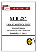 NUR 231 Final Exam &vert; Childbearing & Child Caring Family &vert; &lpar;2026&rpar; Study Guide PDF &vert; Galen
